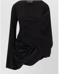 Junya Watanabe - Wool Asymmetric Draped Boat Neck Long Sleeve Top - Lyst