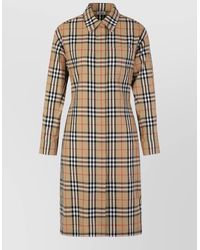 Burberry - Checked Long-Sleeve Midi Dress - Lyst