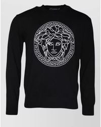 Versace - Medusa Embroidered Cotton Crew Neck Sweater - Lyst