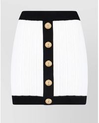 Balmain - Ribbed Knit Two Tone Buttoned Mini Skirt - Lyst