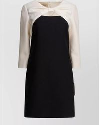Valentino - Silk Wool Contrast-Sleeve Knee-Length Dress - Lyst