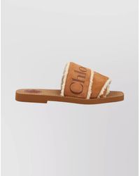 Chloé - Suede Shearling-Trim Slide Sandals - Lyst