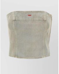 DIESEL - Denim Embroidered Logo Cropped Bandeau Top - Lyst