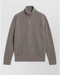 MM6 by Maison Margiela - Ribbed Zip High Neck Wool Blend Cardigan - Lyst
