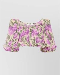 Chloé - Printed Silk Cropped Blouse - Lyst