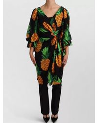 Dolce & Gabbana - Silk Pineapple-Print Wrap Mini Dress - Lyst