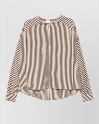 Alysi - Striped Blouse Long Sleeves Curved Hem Neckline - Lyst