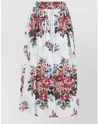 Dolce & Gabbana - Cotton Floral-Print Pleated Midi Skirt - Lyst
