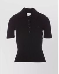 Courreges - Ribbed Knit Short Sleeve Polo Top - Lyst