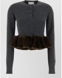 Stella McCartney - Ribbed Peplum Faux Fur Trim Wool Jumper - Lyst