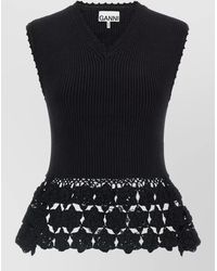 Ganni - Crochet Cotton Vest Sleeveless V Neck - Lyst