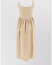 Sandbeige - Dress Pleated Skirt Sleeveless Square Neckline - Lyst