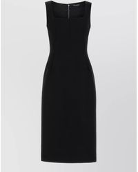 Dolce & Gabbana - Virgin Wool Sleeveless Square Neck Midi Dress - Lyst