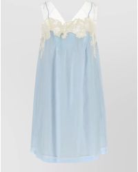 Maison Margiela - Cupro Lace Trim V-Neck Sleeveless Mini Slip Dress - Lyst