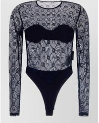 Marine Serre - Stretch Tulle Bodysuit Floral Pattern Long Sleeves - Lyst