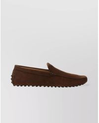 Tod's - Suede Round Toe Moccasin With Rubber Sole - Lyst
