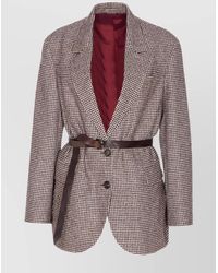 Brunello Cucinelli - Double-Breasted Wool Jacket With Belted Waist - Lyst
