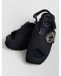 Roger Vivier - Denim Wedge Sandals Platform Square Toe - Lyst