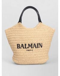 Balmain - Beach Bag Shopper Dual Handles Woven Texture - Lyst