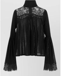 Zimmermann - Lace High-Neck Bell-Sleeve Blouse - Lyst