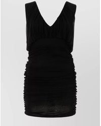 Saint Laurent - Cupro Draped V-Neck Sleeveless Maxi Dress - Lyst
