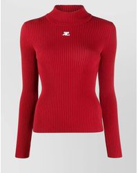 Courreges - Ribbed Mock Neck Long Sleeve Knit Top - Lyst