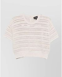 Emporio Armani - Crew Neck Short Sleeve Open Knit Top - Lyst