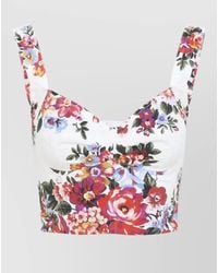 Dolce & Gabbana - Dolce & Gabbana Stretch Cotton Blend Flower Bouquet-Print Bustier Top - Lyst