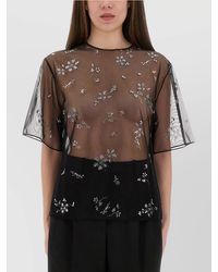 Rabanne - Sheer Floral Embellished Short Sleeve Top - Lyst