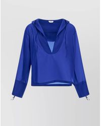 Ferragamo - Silk Hooded Long-Sleeve V-Neck Blouse - Lyst