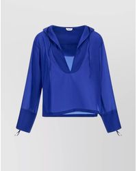 Ferragamo - Silk Hooded Long-Sleeve V-Neck Blouse - Lyst