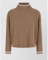 Brunello Cucinelli - Ribbed Mock Neck Sweater With Contrast Trim - Lyst