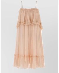 Chloé - Layered Muslin Midi Dress Ruffle Straps - Lyst