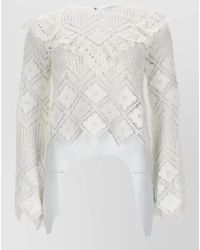Self-Portrait - Crochet Lace Top Long Sleeves Ruffle - Lyst
