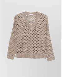 Brunello Cucinelli - Sequin Embellished V-Neck Knit Sweater - Lyst
