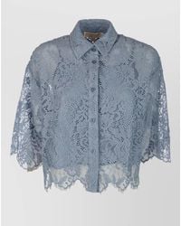 Michael Kors - Lace Shirt Short Sleeves Collar Scalloped Hem - Lyst