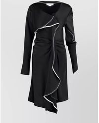 Victoria Beckham - Viscose Dress With Asymmetric Hem And Ruffle Detailing - Lyst