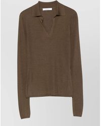 Max Mara - Silk Cashmere Ribbed V-Neck Long-Sleeve Polo Shirt - Lyst
