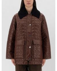 Ganni - Quilted Mid Length Jacket Contrast Collar - Lyst