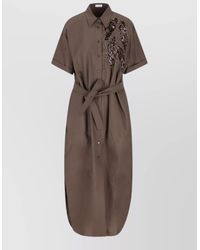 Brunello Cucinelli - Cotton Sequined Belted Shirt Midi Dress - Lyst