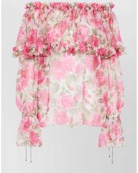 Chloé - Silk Floral-Print Off-Shoulder Long-Sleeve Blouse - Lyst