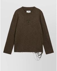 MM6 by Maison Margiela - Wool Blend Logo-Print Distressed Crew-Neck Jumper - Lyst