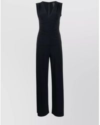 Norma Kamali - Sleeveless V-Neck Jumpsuit Cinched Waist - Lyst