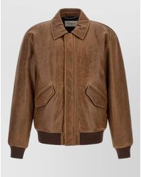Saint Laurent - Leather Bomber Jacket Collared Design Pockets - Lyst