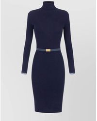 Elisabetta Franchi - Turtleneck Long Sleeve Knee-Length Dress - Lyst