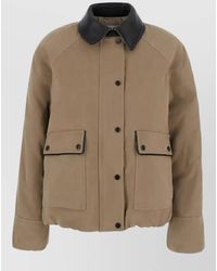 Brunello Cucinelli - High Collar Coat Front Pockets Leather Detail - Lyst