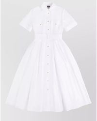Fay - Dress Belted Waist Pleated Skirt Short Sleeves - Lyst