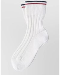 Brunello Cucinelli - Cotton Ribbed Striped Calf Socks - Lyst