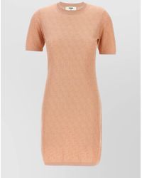 Fendi - Cotton Blend Ribbed Knit Logo Mini Dress - Lyst