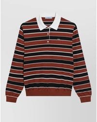 Prada - Knit Polo Collar Striped Sweater Ribbed Trim - Lyst